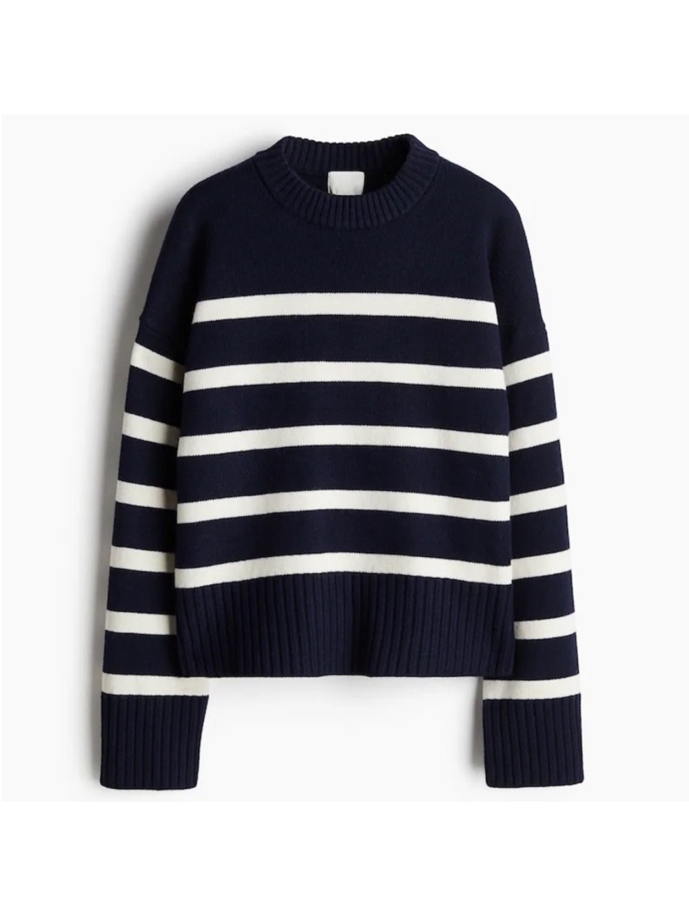 H&M Navy and White Striped Crewneck Sweater